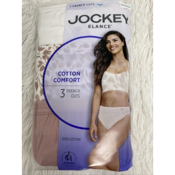 Jockey Elance Underwear French Cuts 100% Cotton Comfort 3 Pack Pink Floral White - Picture 6 of 10